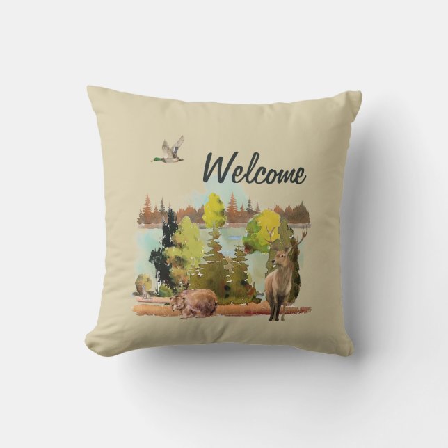 Almofada Travesseiro decorativo de aquarelas ao ar livre (Frente)