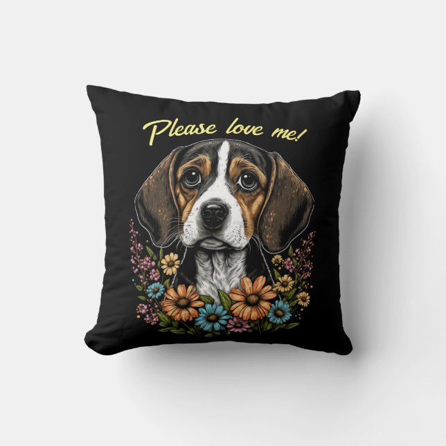 Almofada Travesseiro decorativo de Beagle Adorável e Texto  (Frente)
