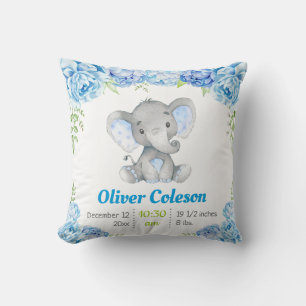 Almofada Travesseiro Decorativo de Bebê Menino Elefante Azu