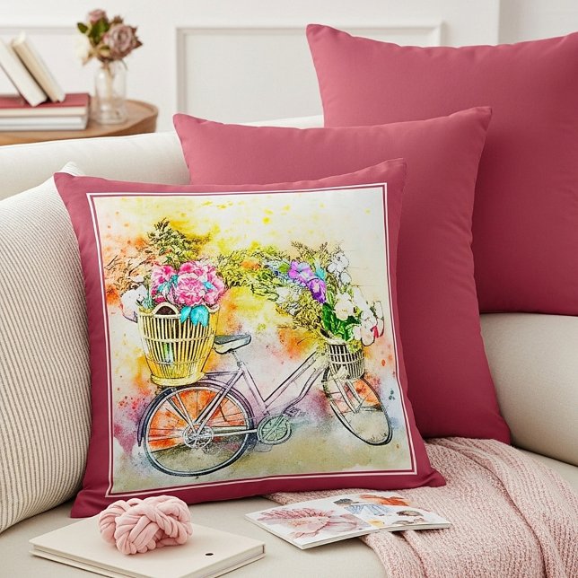 Almofada Travesseiro decorativo de bicicleta e flores (Criador carregado)