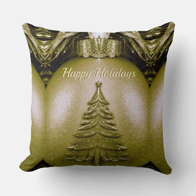 Almofada Travesseiro decorativo de Bola de Natal Dourado (Frente)