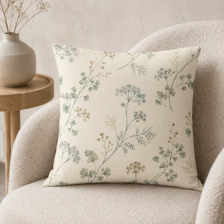 Almofada Travesseiro Decorativo de Botânica em Aquarela com