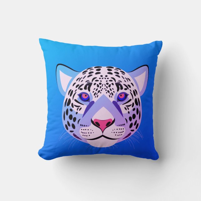 Almofada Travesseiro decorativo de Cabeça de Leopardo Azul  (Frente)
