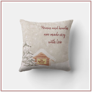 Almofada Travesseiro decorativo de Cena de Inverno Cozy Cab