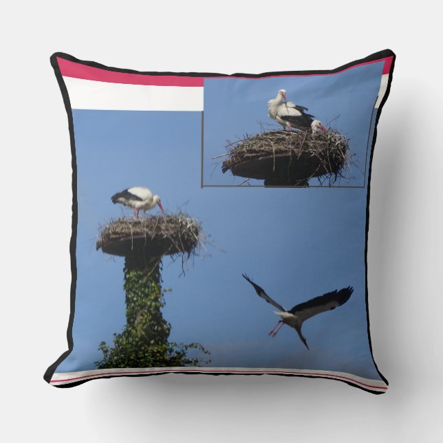 Almofada Travesseiro decorativo de Colagem de Stork  (Frente)