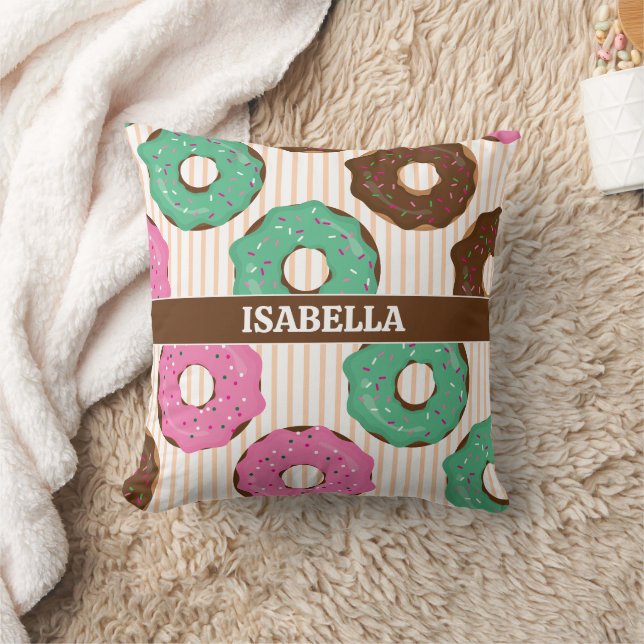 Almofada Travesseiro Decorativo de Donut Rosa e Verde (Cobertor)