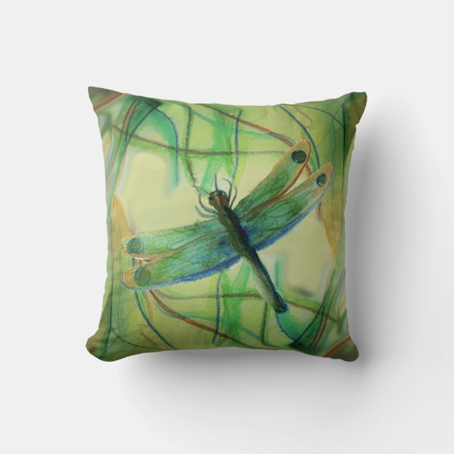 Almofada Travesseiro decorativo de Dragonfly pintado (Frente)