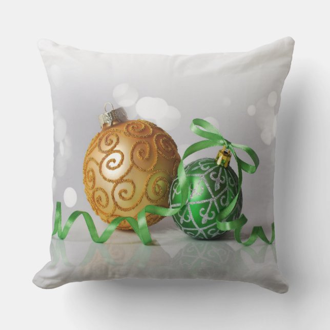 Almofada Travesseiro decorativo de Enfeites de natal verdes (Frente)