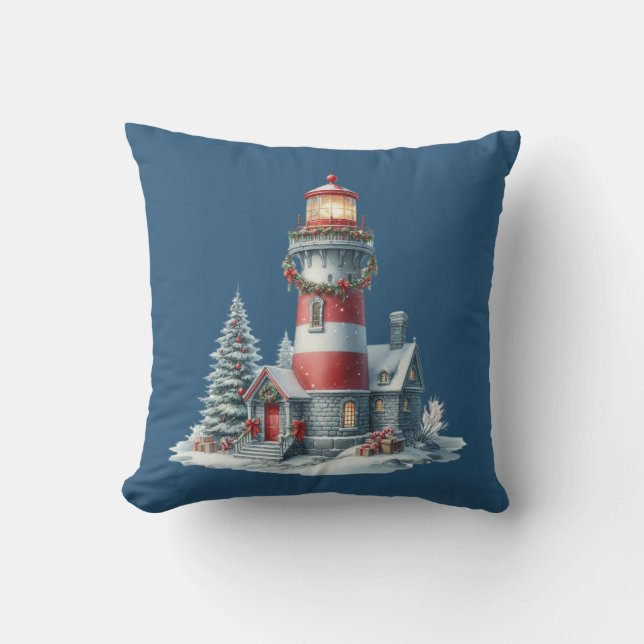 Almofada Travesseiro decorativo de farol de Natal (Frente)