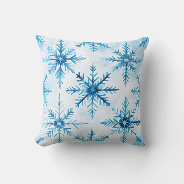Almofada Travesseiro decorativo de Floco de Neve Azul-Aquar (Frente)