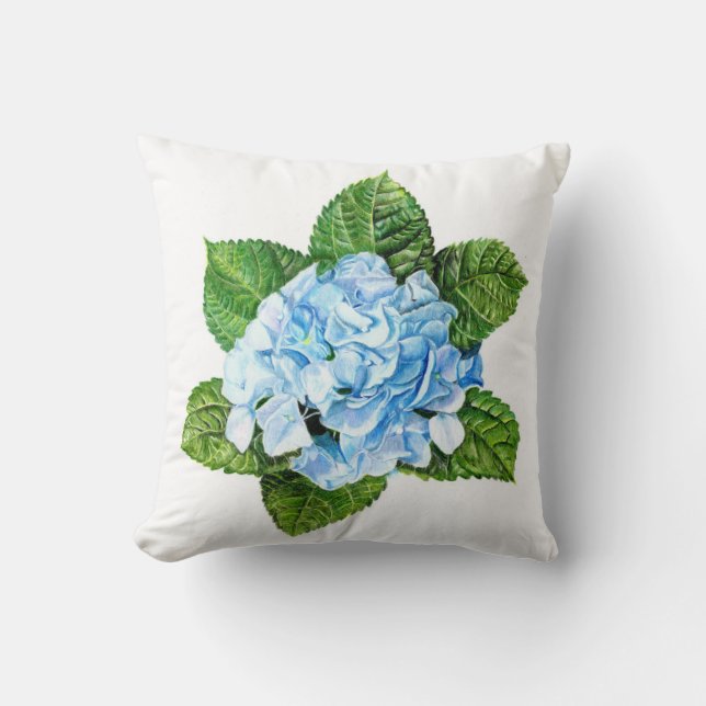 Almofada Travesseiro decorativo de Flor de Hydrangea Azul (Frente)