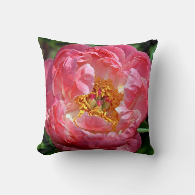 Almofada Travesseiro decorativo de flor de pénia rosa (Frente)