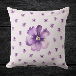 Almofada Travesseiro Decorativo de Flores Roxas em Aquarela