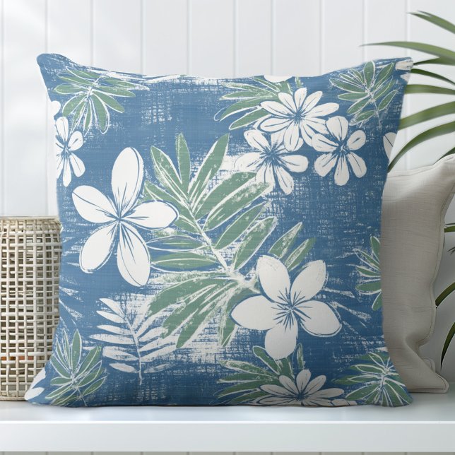 Almofada Travesseiro decorativo de Flores Tropicais Azul e  (Criador carregado)