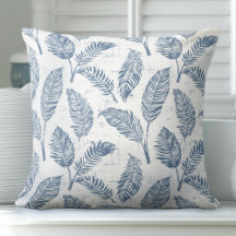 Travesseiro decorativo de Folhas Azul e Branco