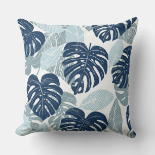 Almofada Travesseiro decorativo de Folhas Brancas Azul