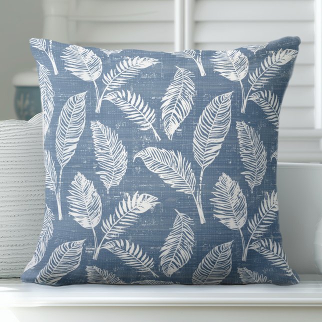 Almofada Travesseiro decorativo de Folhas de Azul e Branco (Criador carregado)
