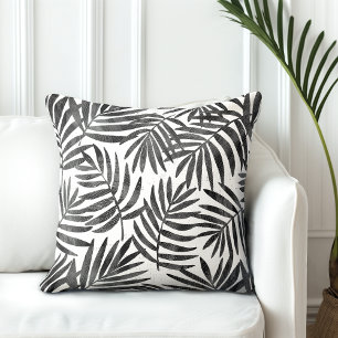 Almofada Travesseiro decorativo de folhas pretas e brancas