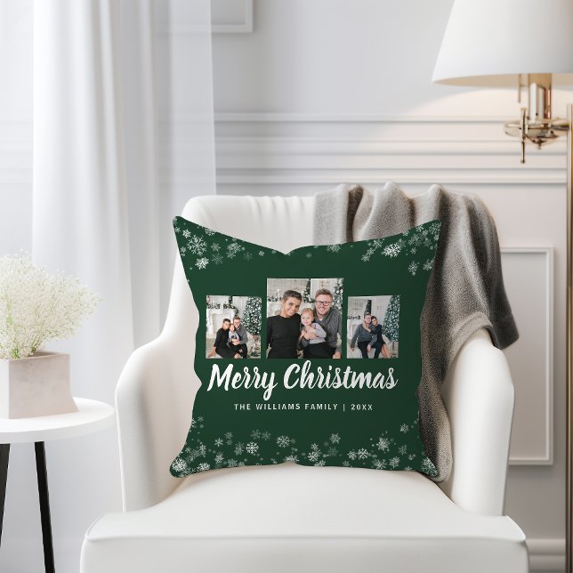 Almofada Travesseiro decorativo de fotos de feriado verde (Green Holiday Photo Throw Pillow
)