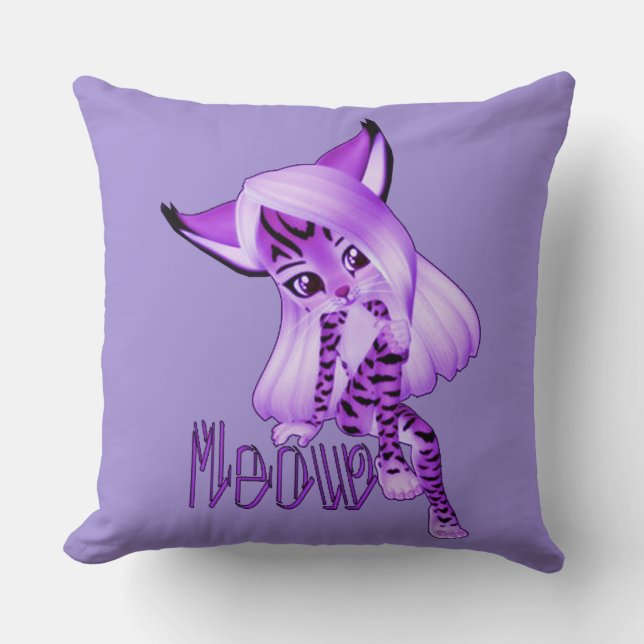 Almofada Travesseiro decorativo de Gato de Tigre, Roxo, Cor (Frente)