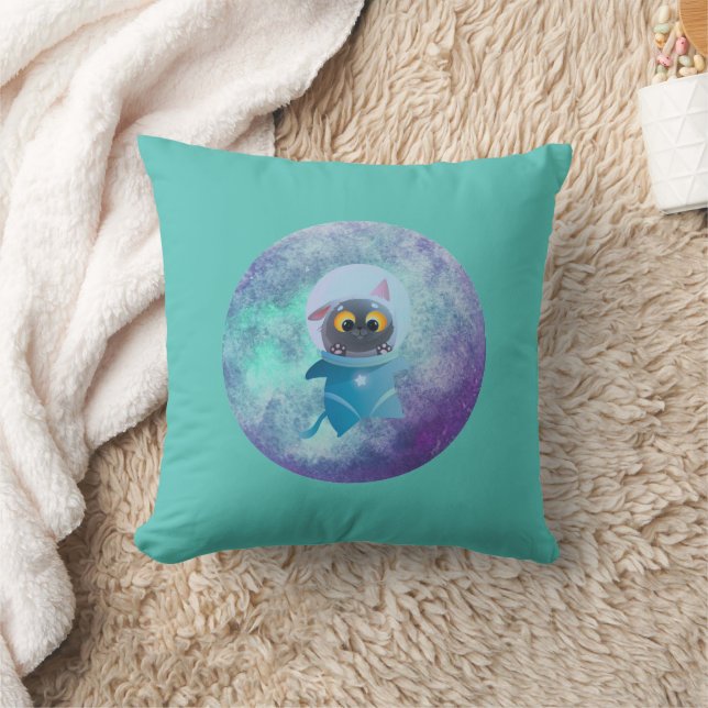 Almofada Travesseiro decorativo de Gato do Espaço Turquesa (Cobertor)