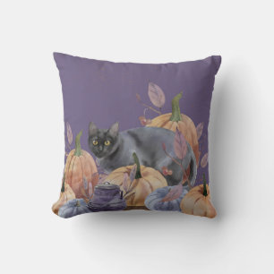Almofada Travesseiro decorativo de Gato Preto com Abóbora