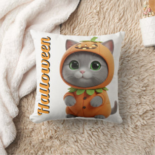 Almofada Travesseiro Decorativo de Halloween Gato Abóbora K