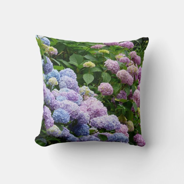 Almofada Travesseiro decorativo de Hydrangeas Roxo e Azul (Frente)