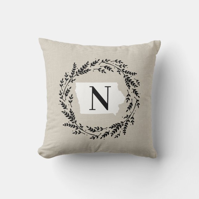 Almofada Travesseiro decorativo de Iowa Rustic Wreath Monog (Frente)