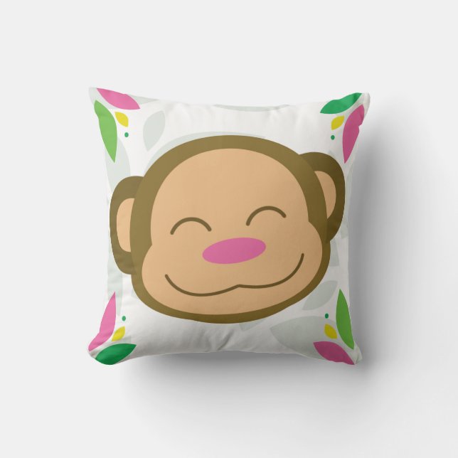 Almofada Travesseiro decorativo de Macaco da Selva Rosa (Frente)