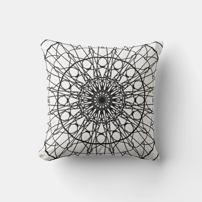 Almofada Travesseiro decorativo de Mandala Preto e Branco (Frente)