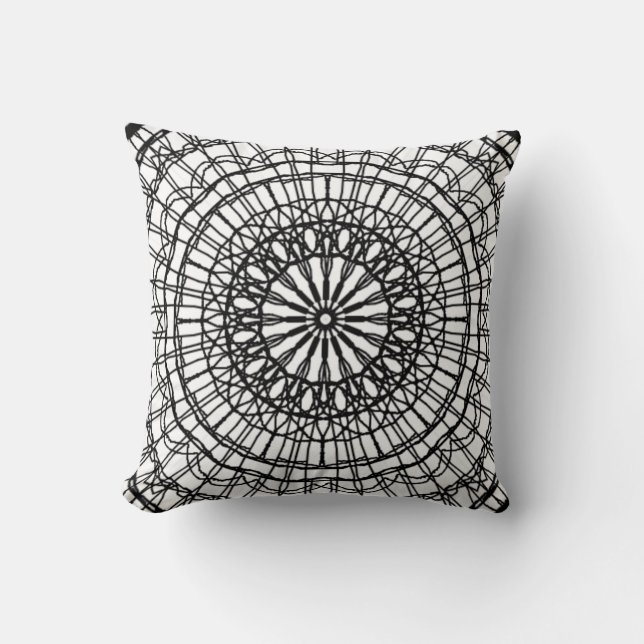 Almofada Travesseiro decorativo de Mandala Preto e Branco (Frente)