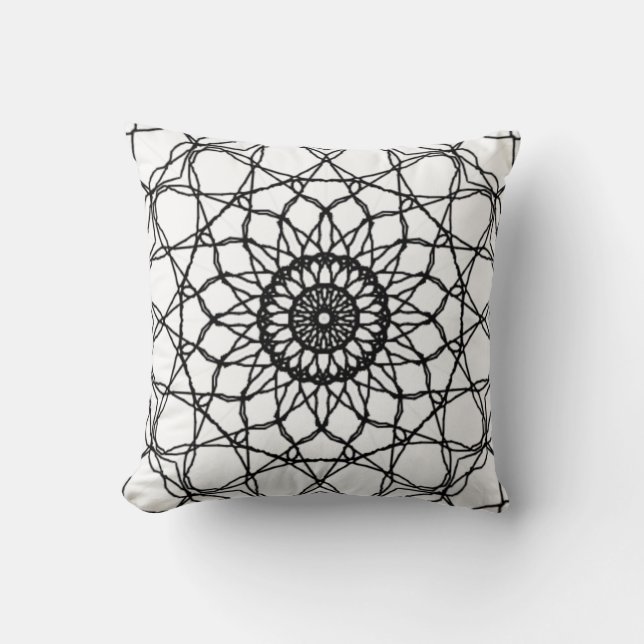 Almofada Travesseiro decorativo de Mandala Preto e Branco (Frente)