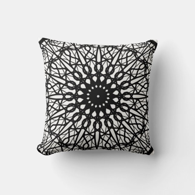 Almofada Travesseiro decorativo de Mandala Preto e Branco (Frente)