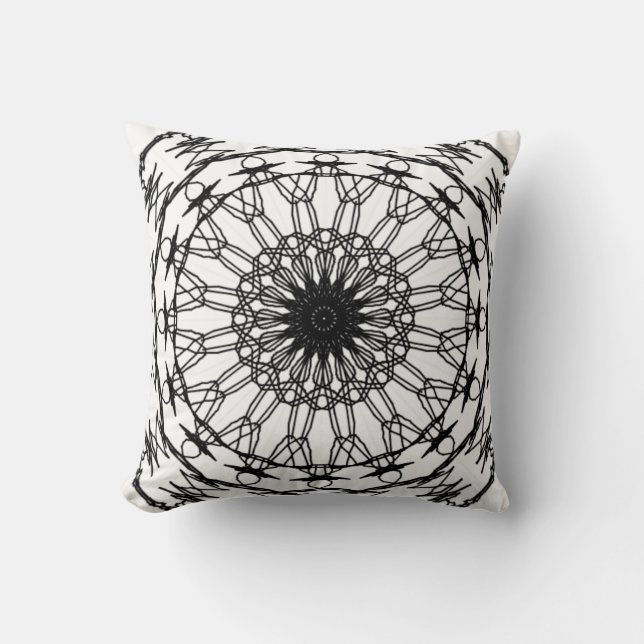 Almofada Travesseiro decorativo de Mandala Preto e Branco (Frente)