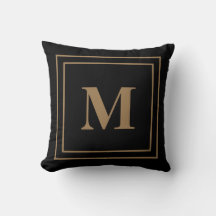 Travesseiro decorativo de Monograma Dourado preto 