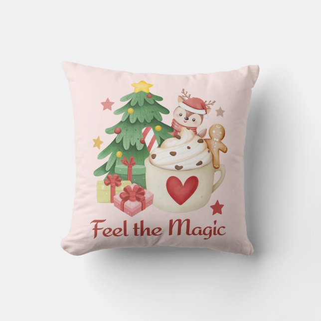 Almofada Travesseiro decorativo de Natal Cozy Reindeer (Frente)