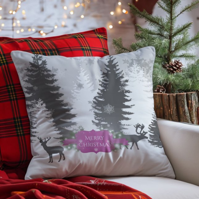 Almofada Travesseiro decorativo de Natal da Wonderland de i (Magenta Winter Wonderland Christmas Throw Pillow)