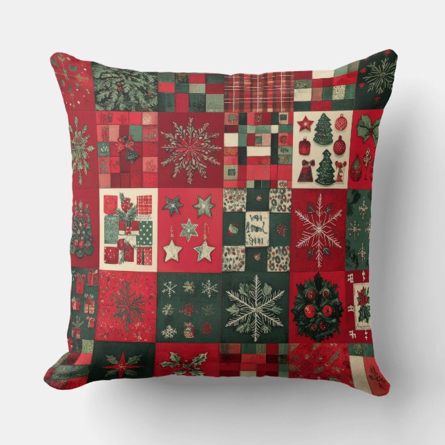 Almofada Travesseiro decorativo de Natal de Patchwork da Vi (Frente)