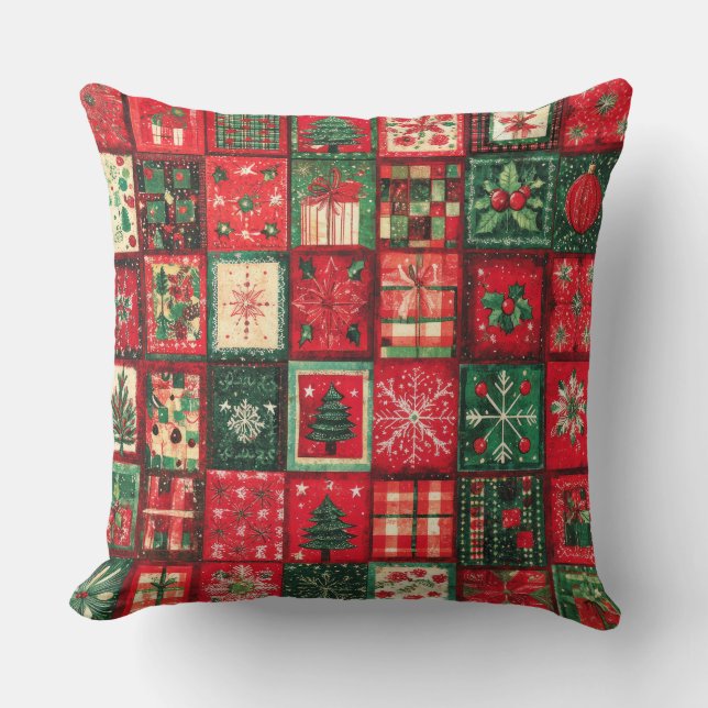 Almofada Travesseiro decorativo de Natal de Patchwork da Vi (Frente)