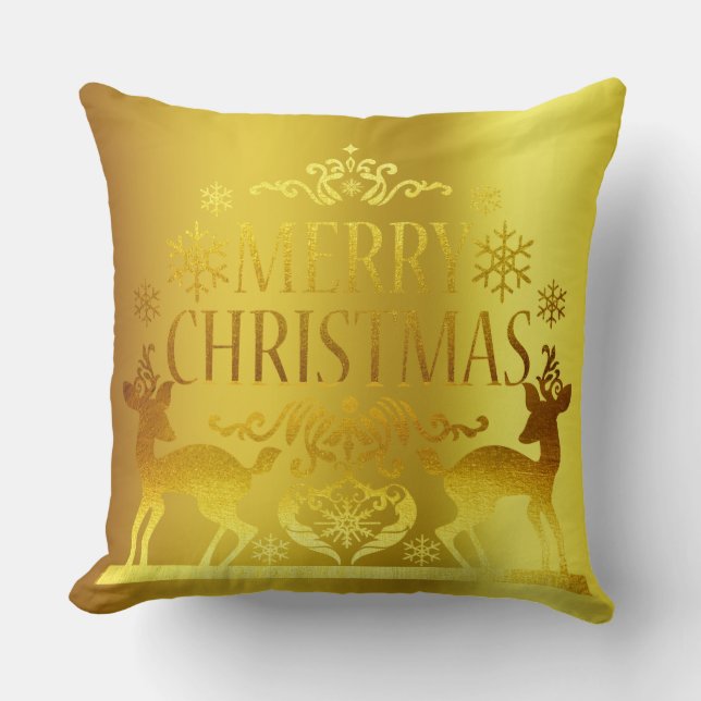 Almofada Travesseiro Decorativo de Natal Dourado Clássico F (Frente)