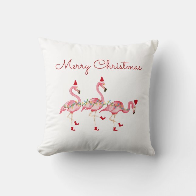 Almofada Travesseiro decorativo de Natal Flamingos (Frente)