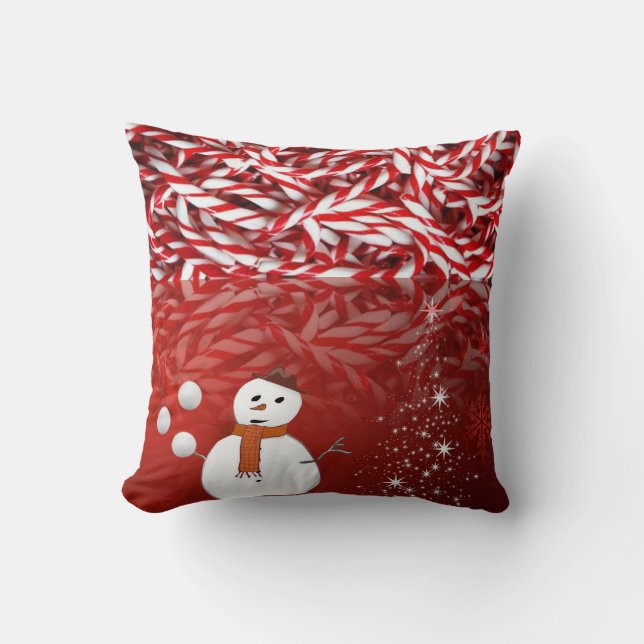 Almofada Travesseiro decorativo de Natal Snowman Peppermint (Frente)