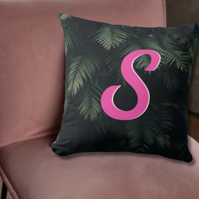 Almofada Travesseiro decorativo de Neon Rosa Tropical Perso (Personalized Tropical Palm Pink Neon Throw Pillow
)
