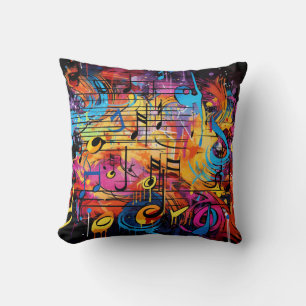 Almofada Travesseiro decorativo de Notas Musicais do grafit