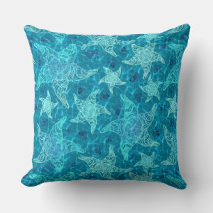 Almofada Travesseiro decorativo de padrão Aqua Blue Starfis