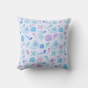 Almofada Travesseiro decorativo de padrão azul de conchas