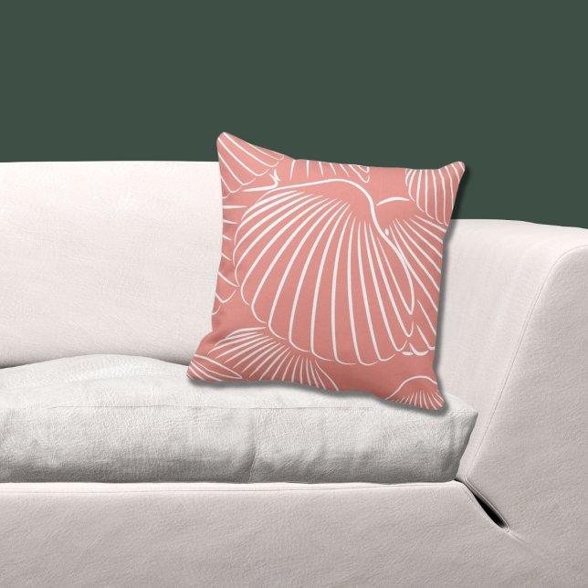 Almofada Travesseiro decorativo de Padrão de Seashell Rosa  (Pink Pillow With White Sea Shell Pattern)