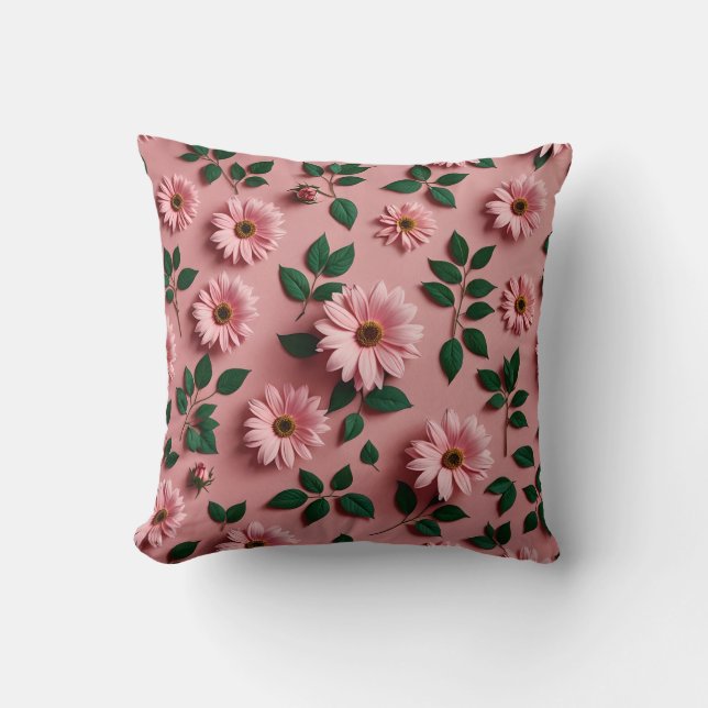 Almofada Travesseiro decorativo de padrão Floral Rosa (Frente)