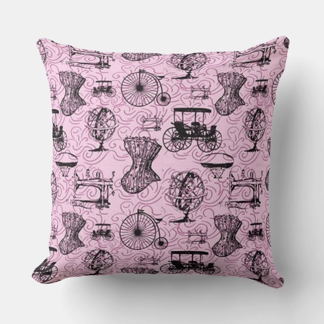 Almofada Travesseiro decorativo de Padrão Steampunk Rosa (Frente)